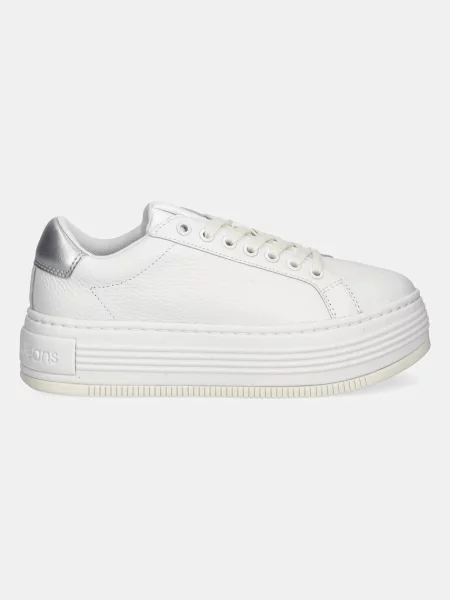 Calvin Klein Jeans sneakersy skórzane BOLD FLATF LOW MIX OHB biały szare