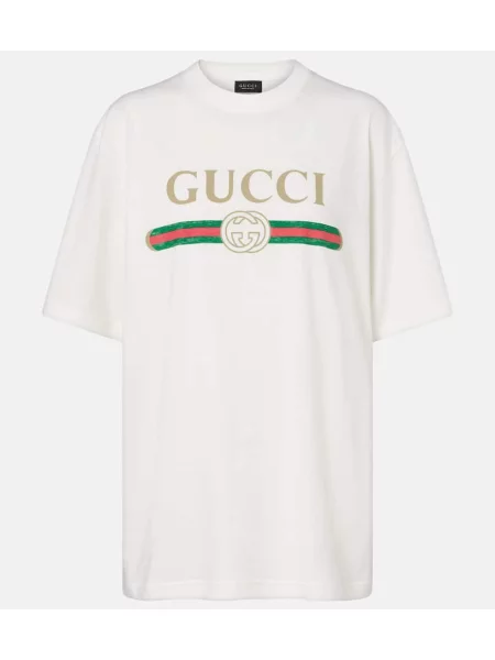 Tricou Gucci de mătase cu autograf alb