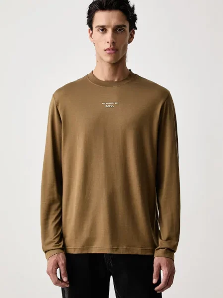 Lung tricou cu mânecă lungă Boss Green din lyocell verde