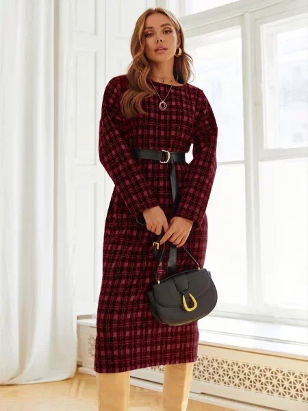 Сукня міді Dressa віскоза/поліестер бордовий