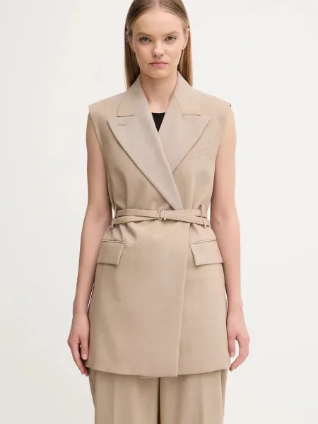 Sportmax kamizelka wełniana CIURMA dwurzędowa beżowy