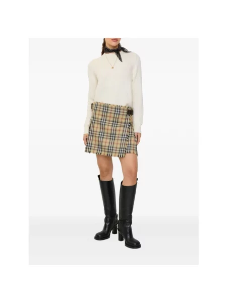 Spódnica mini Burberry wełniana w kratę beżowa