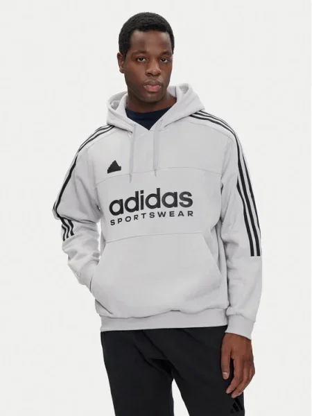 Суичър с качулка Adidas с качулка с принт сиво