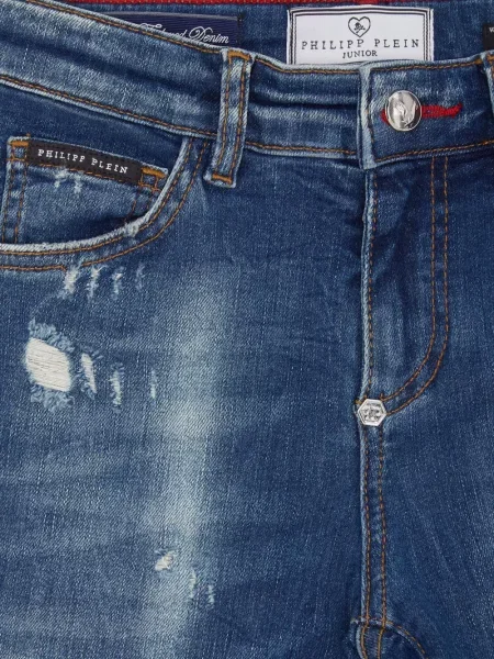 Jeansy straight leg dziecięce Philipp Plein niebieskie