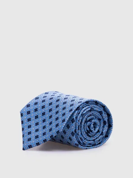 Краватка із шовку у геометричний візерунок з кристалами Stefano Ricci блакитна