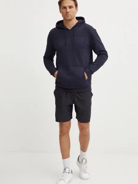 Кофта Guess ALDWIN з капюшоном з аплікацією синій