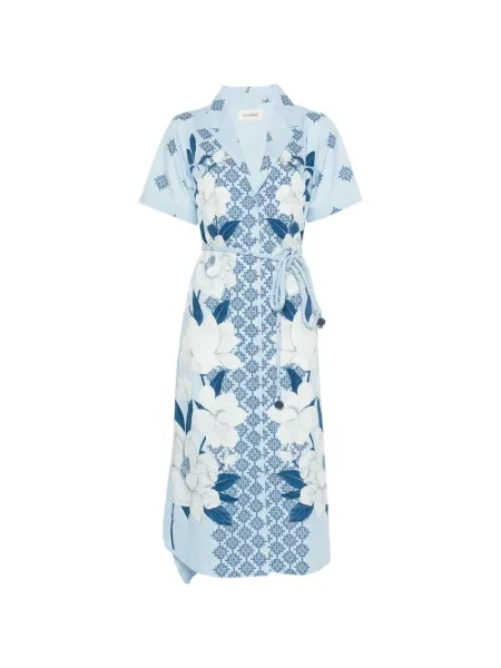 Rochie midi Verandah cu model floral cu imagine țesută albastru