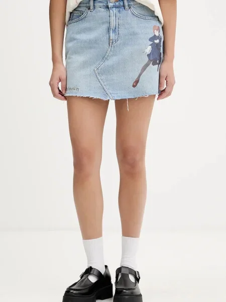 Hugo Blue fustă jeans HUGO x Jujutsu Kaisen albastru