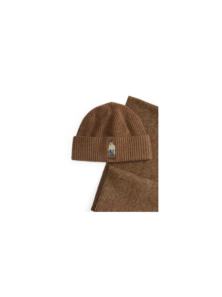 Sada čepice a šál Polo Ralph Lauren hnědý