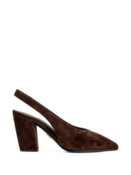 Pantofi cu toc Prada din piele de căprioară slingback maro