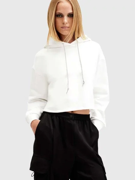 Суичър с качулка Allsaints с качулка бяло