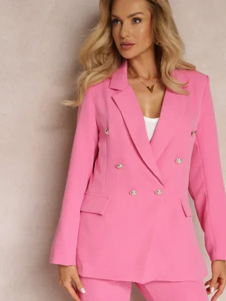 Sacou Rainelda cu Două Rânduri de Decorativi roz