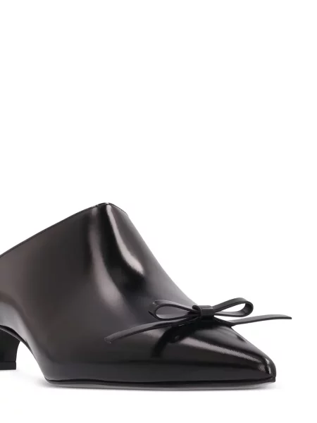 Klapki mules Jil Sander z kokardką skórzane czarne