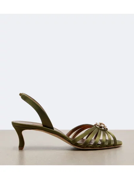 Sandale Manolo Blahnik din satin slingback verde