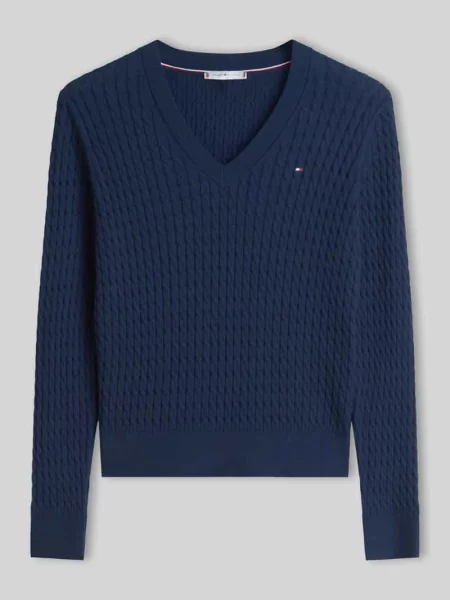 Sweter z dzianiny o kroju regular fit z czystej bawełny Tommy Hilfiger granatowy