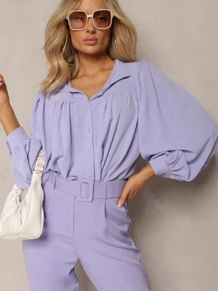 Koszula ze Stójką Inspirowana Stylem Retro Bubiana fioletowa