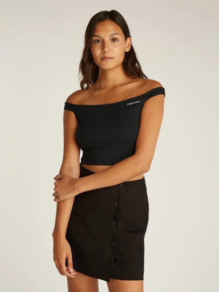 Cropp top din denim Calvin Klein Jeans negru