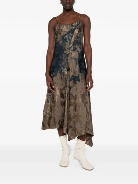 Rochie midi Uma Wang tricotate asimetrică maro