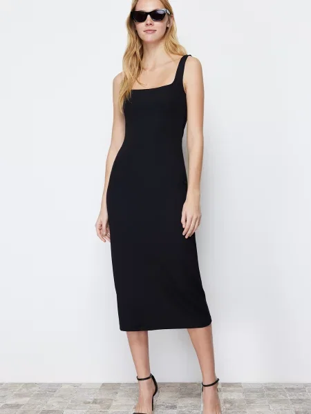 Rochie midi Trendyol tricotate cu bretele negru