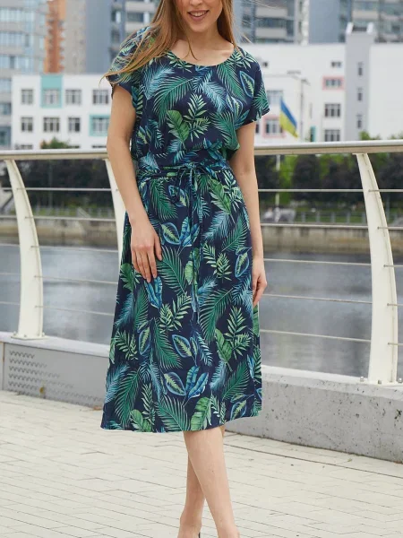 Лляна Сукня міді LadyLike синій