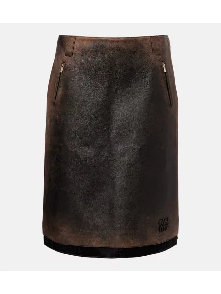 Fustă din piele Miu Miu până la genunchi negru