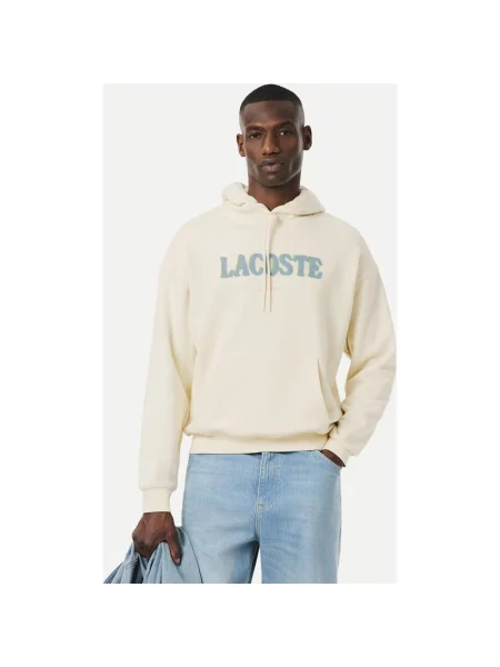 Bluza z kapturem Lacoste Loose Fit Embroidered kremowy niebieski XXL biały