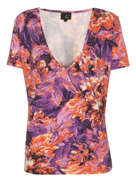 Koszulka Just Cavalli w kwiatki z nadrukiem fioletowa