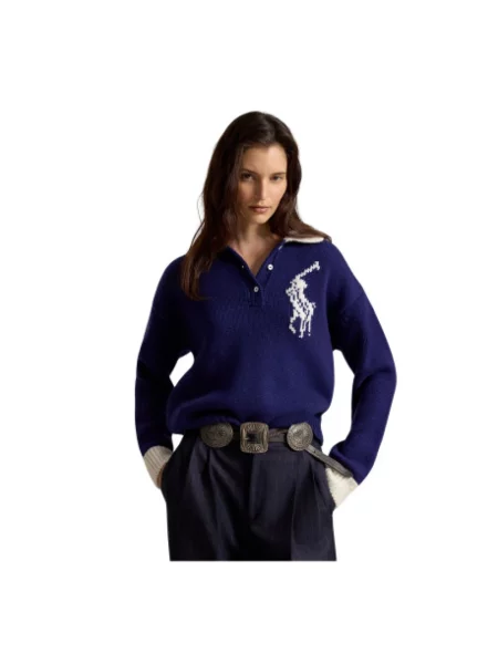 Polo Ralph Lauren WOOL RWS-SWEATER sweter wełniany niebieski