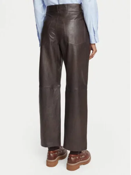 Weekend Max Mara Usnjene hlače Deserto Temno rjava