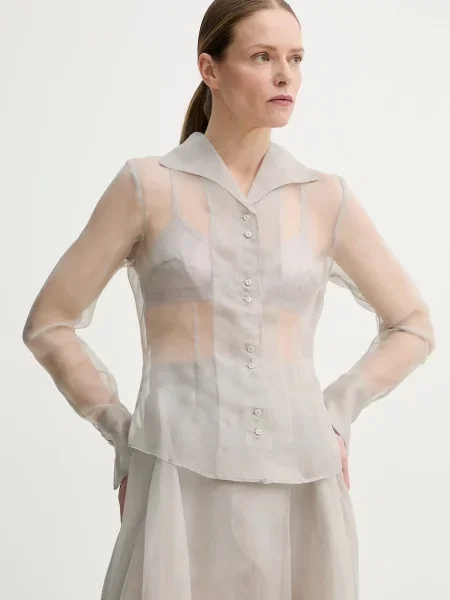 Remain camasa de matase femei cu guler clasic regular gri