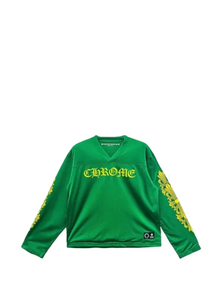 Tricou Chrome Hearts cu decolteu în V cu motiv cu inimi verde