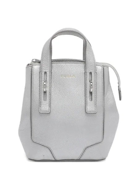 Geanta de piele Furla cu perle din piele argintiu