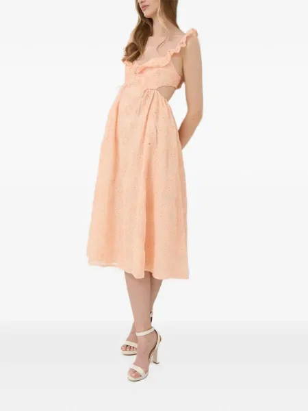 Rochie midi For Love & Lemons cu volane până la genunchi de costum portocaliu