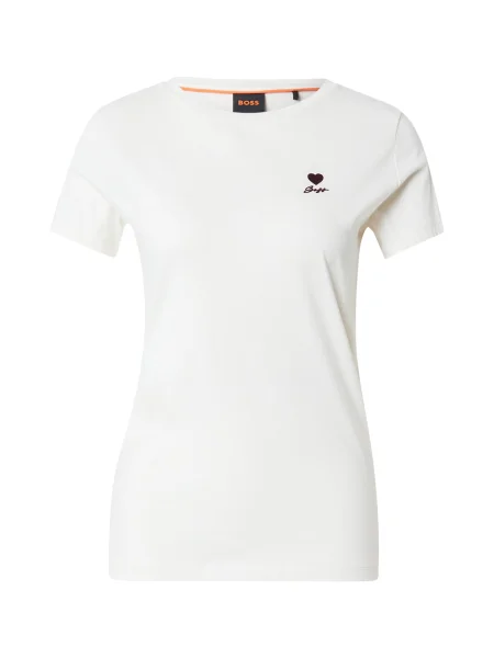 BOSS Tricou ciocolatiu / alb bej