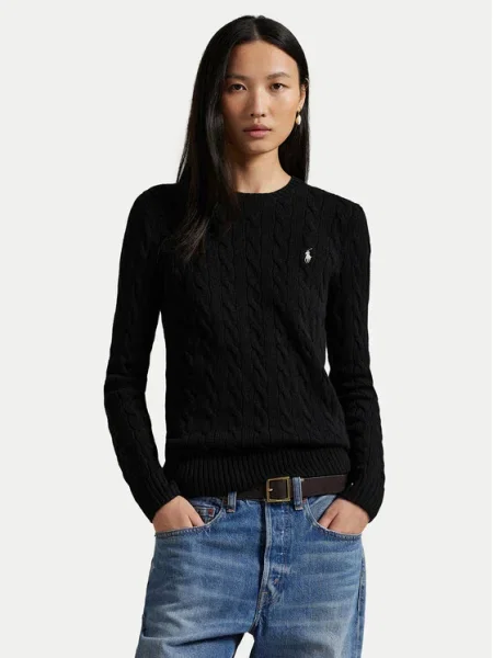 POLO RALPH LAUREN Gyapjú kötött pulóver JULIANNA kasmír hozzáadásával fekete