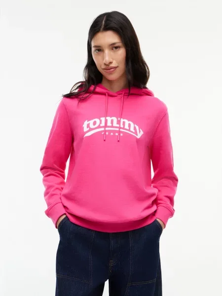 Tommy Jeans Mikina ESS fuksia biela