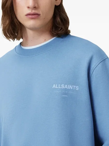 Hanorac crewneck Allsaints cu broderie albastru
