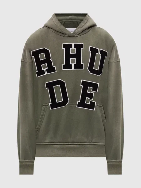Худі кольору хакі з фактурним логотипом Rhude