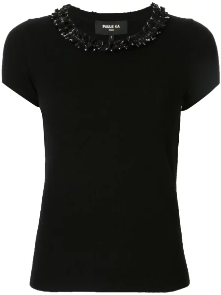 Dzianinowy top Paule Ka z frędzli czarny