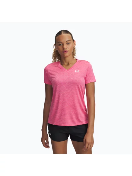 Tricou de antrenament pentru femei Under Armour Tech V-Twist super roz/alb alb