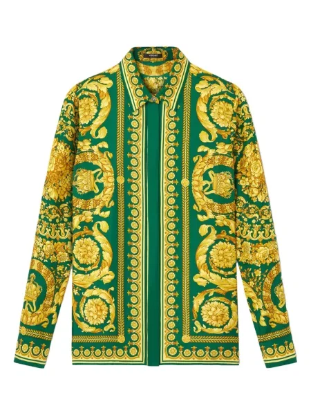 Cămașă Versace de mătase cu imagine verde
