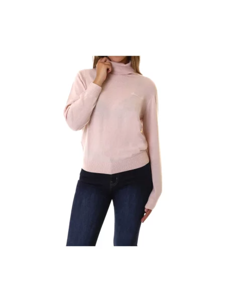 Sweter z golfem Armani Exchange wełniany z logo różowy