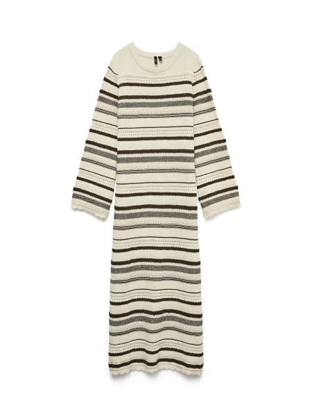 VERO MODA Úpletové šaty VMRIRI / vaječné skořápky hnědá