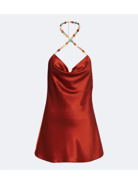 Rochie Retrofete din satin cu mărgele portocaliu