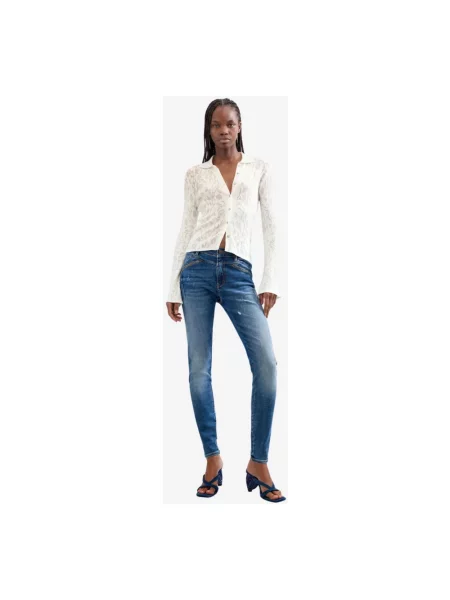 Skinny jeansy skinny Desigual niebieskie