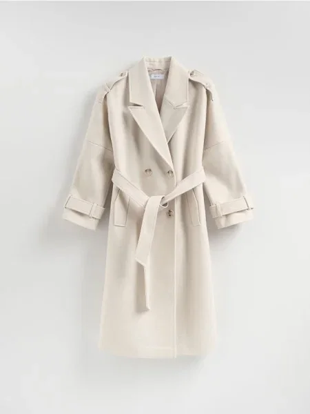 Reserved Двобортне пальто з нюдовий 