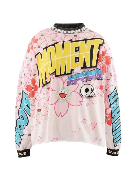 Lung tricou Takashi Murakami cu imagine alb