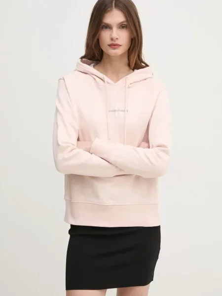 Calvin Klein Jeans bluza z kapturem gładka różowy