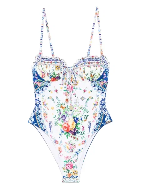 Costum de baie Camilla cu model floral cu imagine alb