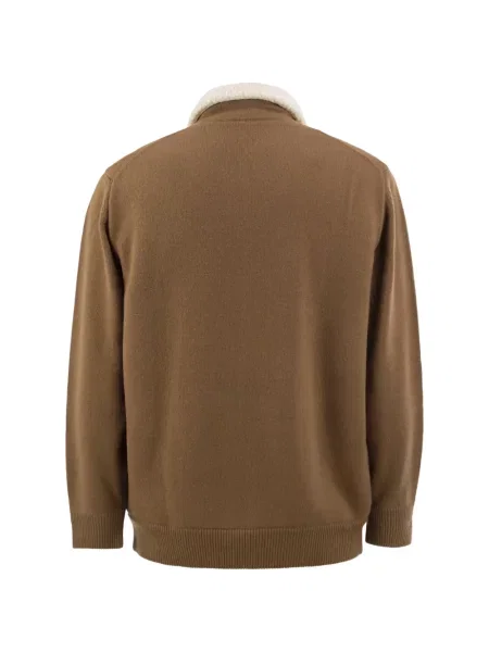 Gulerat cardigan Kiton din piele de oaie maro